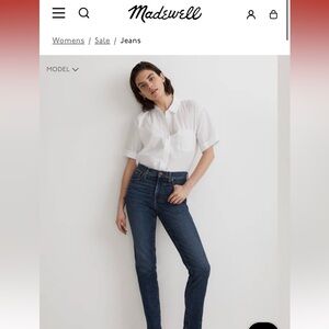NWT-Madewell Women's Mid-rise Stovepipe Jeans Dark Wash